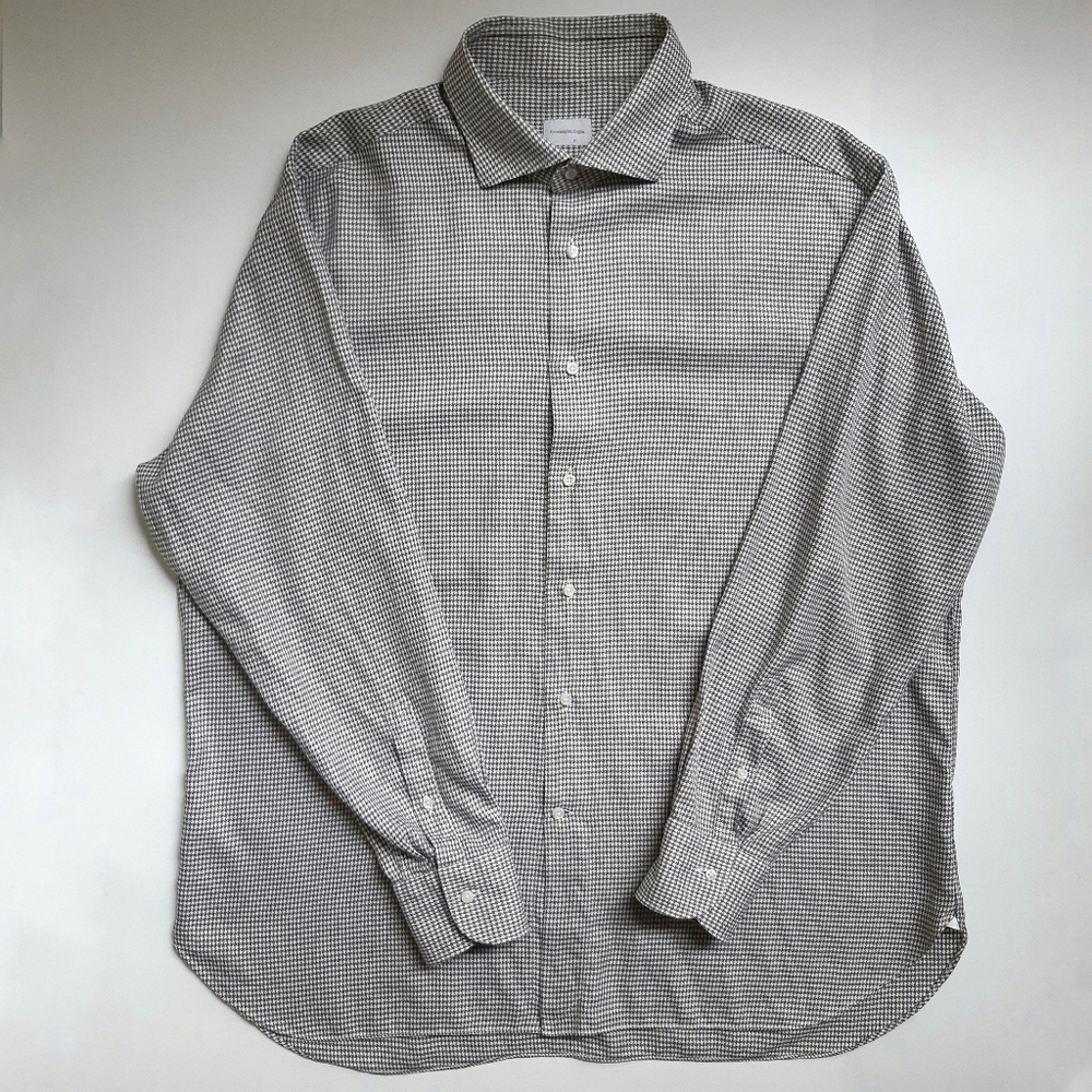 Ermenegildo Zegna 47/18.5 Regular Fit houndstooth button up shirt